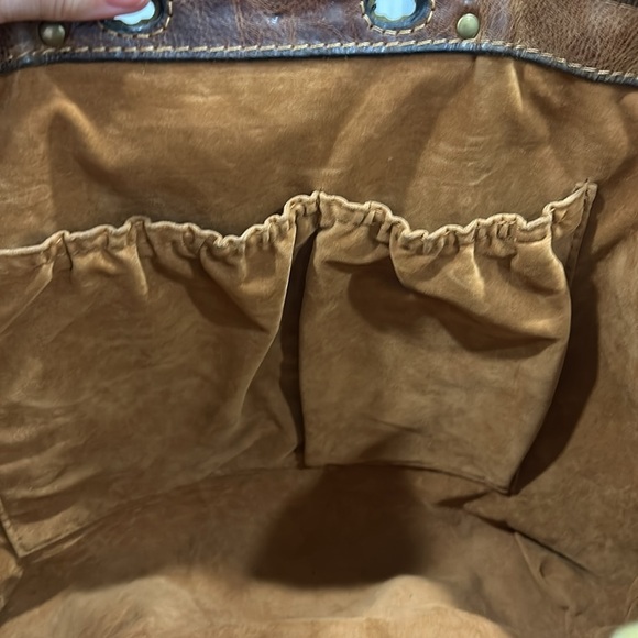 Patricia Nash Benvenuto Heritage Distressed Leather Large Tan Cognac Brown Tote - Picture 12 of 14